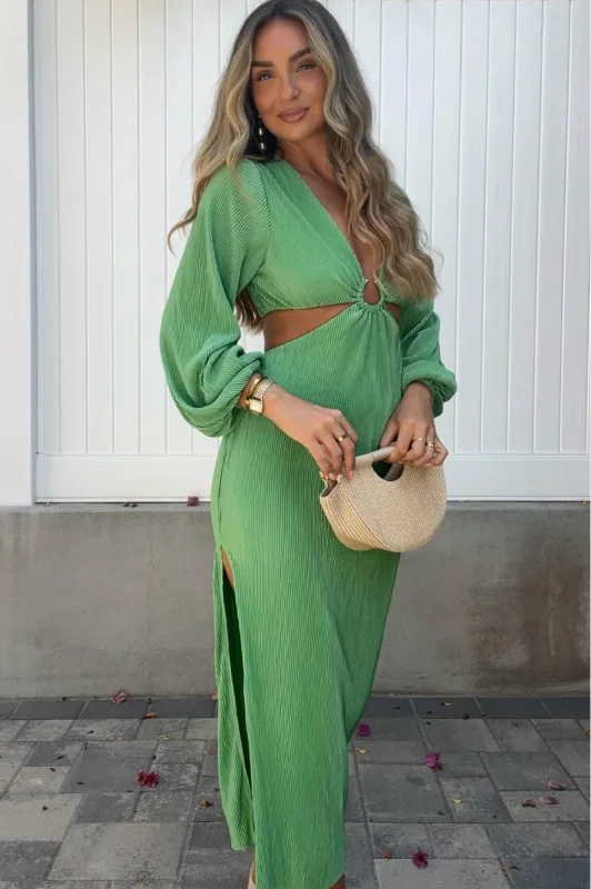 Lennon Ribbed Cut Out Maxi Dress| Green