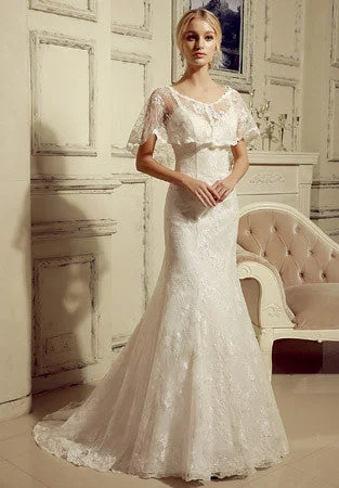 2 Piece Lace Mermaid Wedding Dress with Lace Cape | HL1024