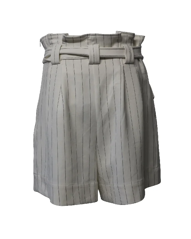 Ganni Pin Stripe Paperbag Shorts in White Print Polyester