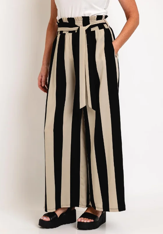 Malissa J One Size Wide Leg Striped Trousers, Mushroom