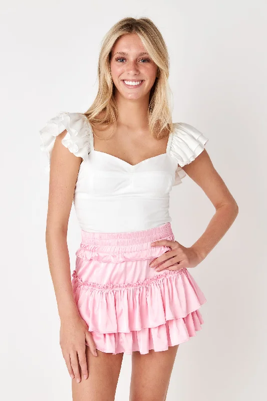 Willow Satin Mini Skirt Peony Pink