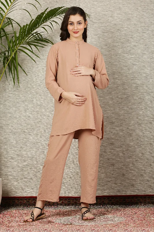 "Vintage - look women's dresses for a retro charm"Classic Sand Maternity & Nursing Coord Set (2Pc)