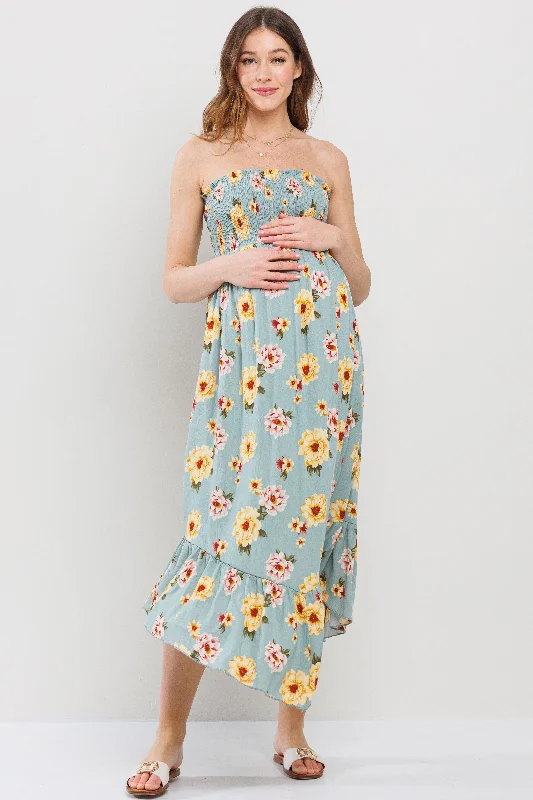 "A - line dresses for women to flatter the figure"Ditsy Floral Backless Tube Maternity Dress