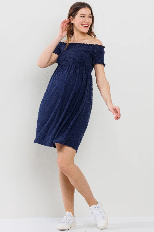 Off Shoulder Smocked Top Maternity Dress