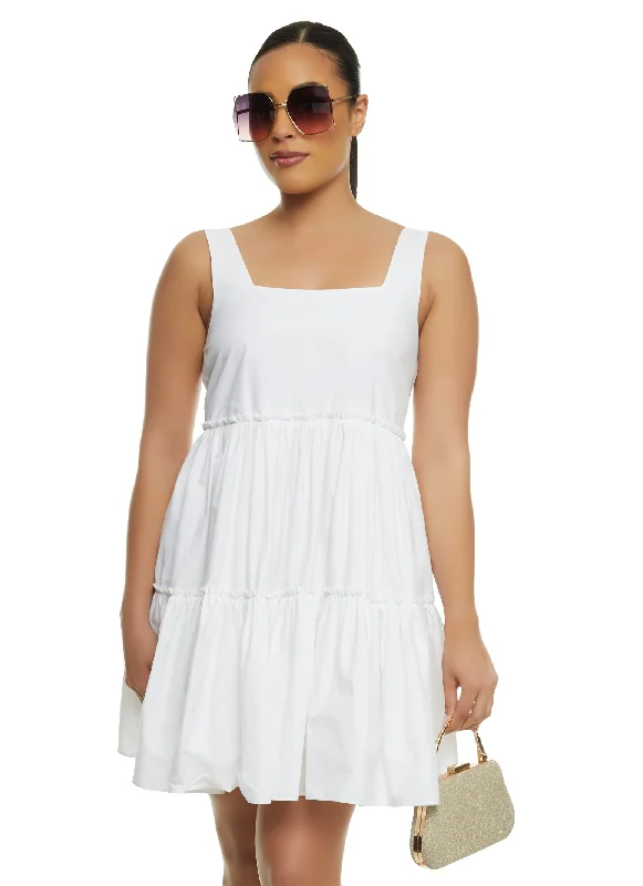 Poplin Sleeveless Tiered Dress