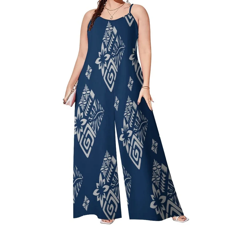 wholesale high quality polyester cotton polynesian romper women summer casual sleeveless jumpsuit oversized tribal rompers